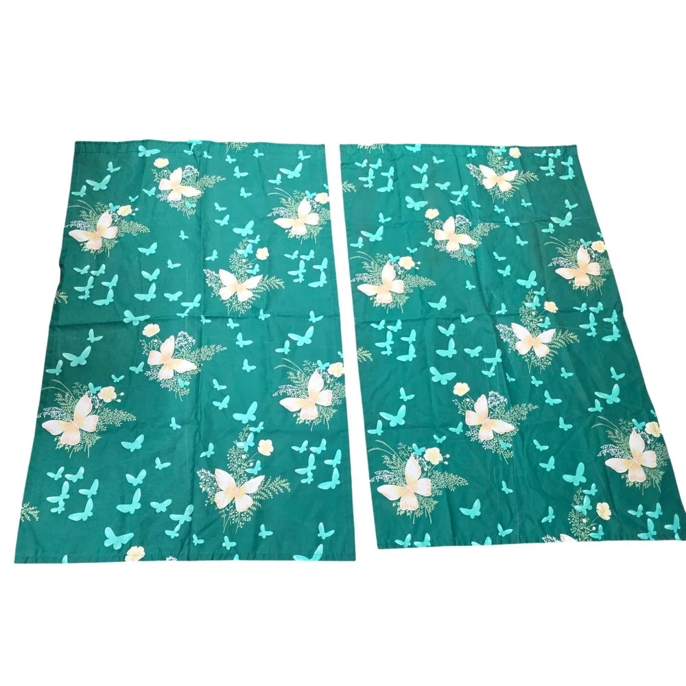 Vintage Hygiene Industries Green Butterfly Floral Curtain Set 2 Panels 33x54